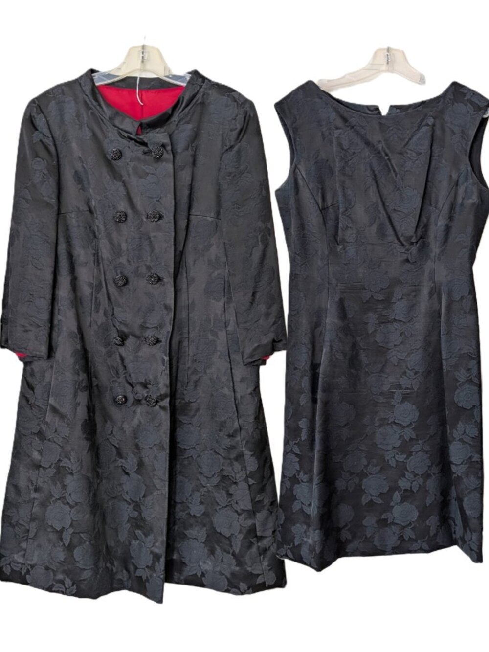 Vtg Nat Kaplan NY Vintage 50s 60s Silk Floral Jacquard Dress & Opera Coat Set